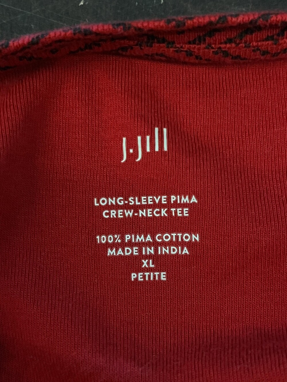 J Jill Shirt Womens XL Petite Red Black Pima Cotton Long Sleeve Crew Top - Picture 6 of 6